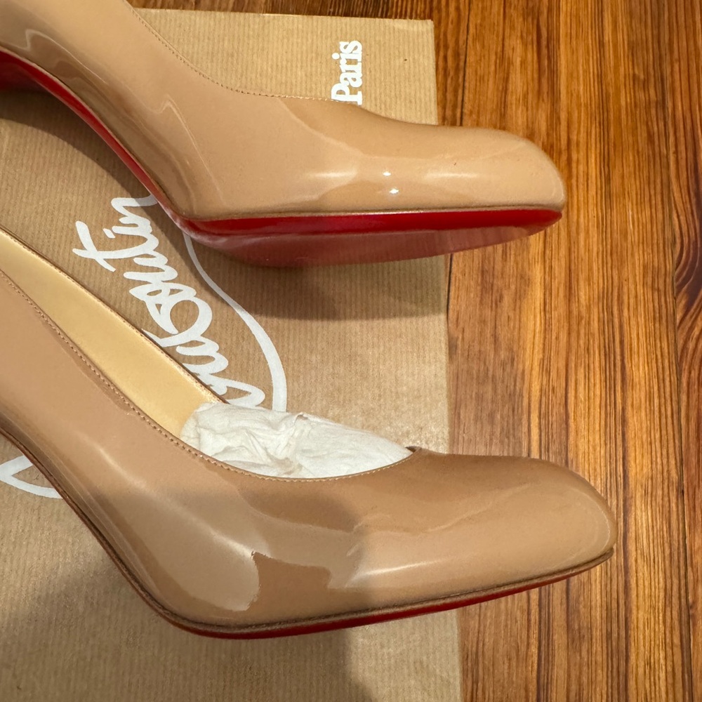 Christian Louboutin Beige Patent Leather Rounded Toe Pump Heels - Picture 9 of 16